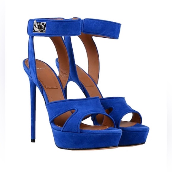 GIVENCHY
Electric Blue Suede Platform Ankle Wrap Shark Lock Sandals Size 8 - Picture 14 of 16